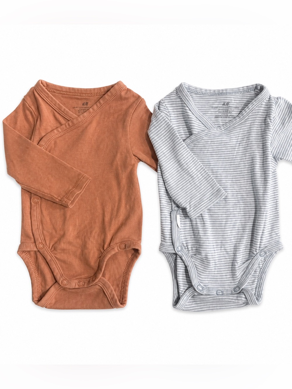 H&M Rust Orange and Light Gray Striped Baby Bodysuits Set